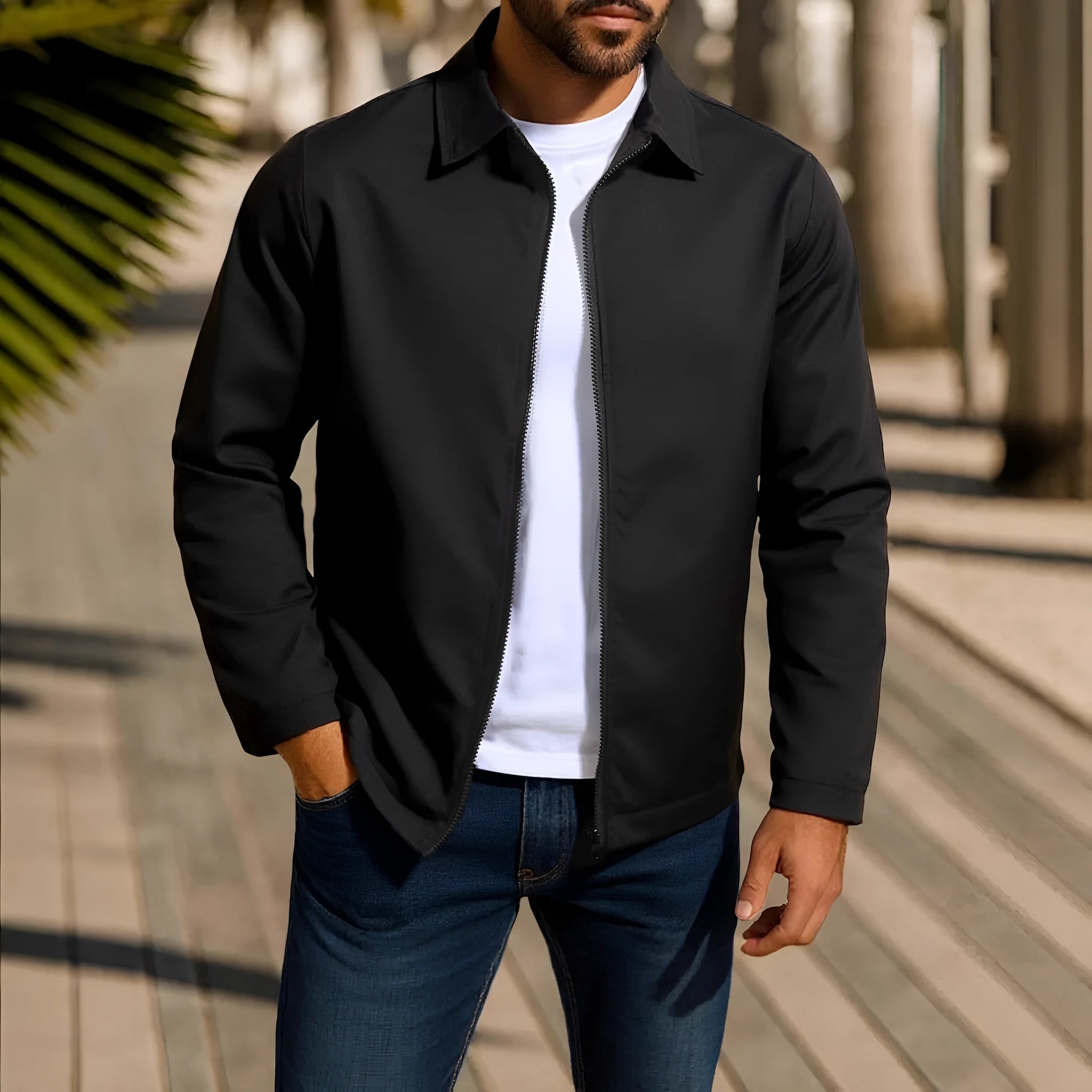 Men's zipper cardigan jacket with raglan sleeves in emerald green.