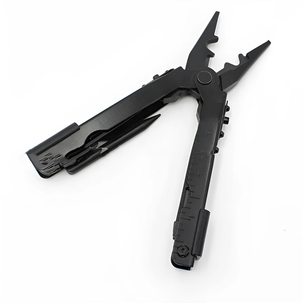 Multifunctional stainless steel telescopic pliers with 3.8cm blade, black colour, closed position