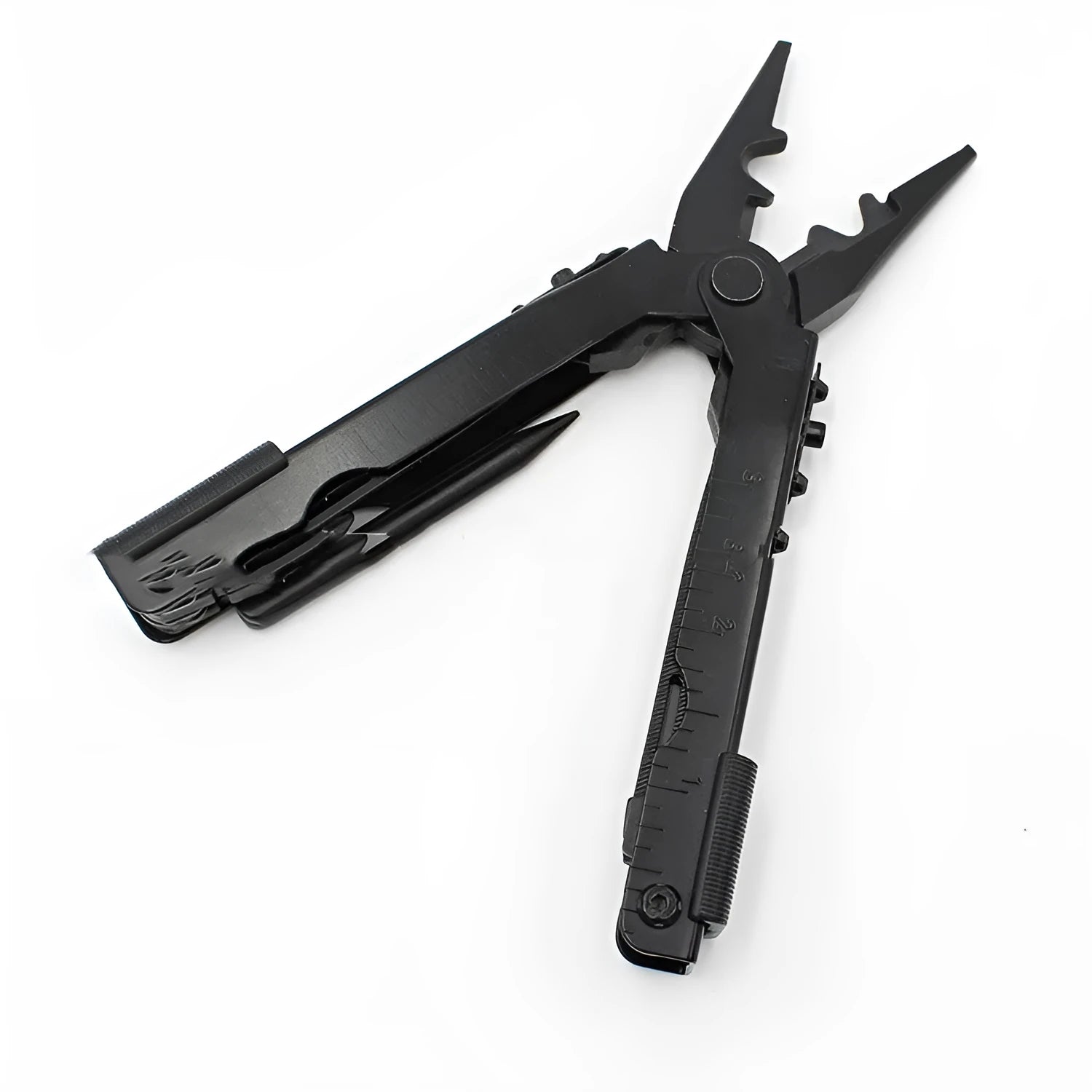 Multifunctional stainless steel telescopic pliers with 3.8cm blade, black colour, closed position