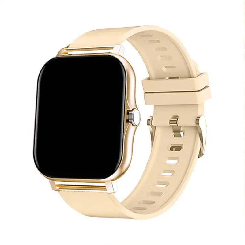 Smart watch with a 1.44-inch colour touch screen and a silicone wrist strap, shown in a silver steel finish.