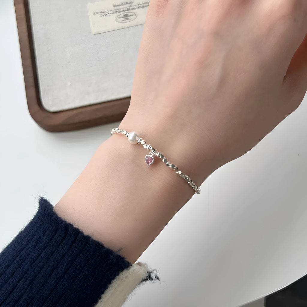 925 silver bracelet with heart-shaped zircon design, electroplated finish, for women