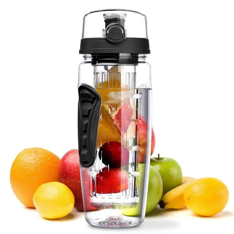 32oz Tritan fruit infuser water bottle with fruit cup and leakproof design
