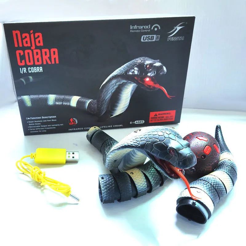 USB rechargeable automatic electronic snake toy for cats with segmented plastic body.