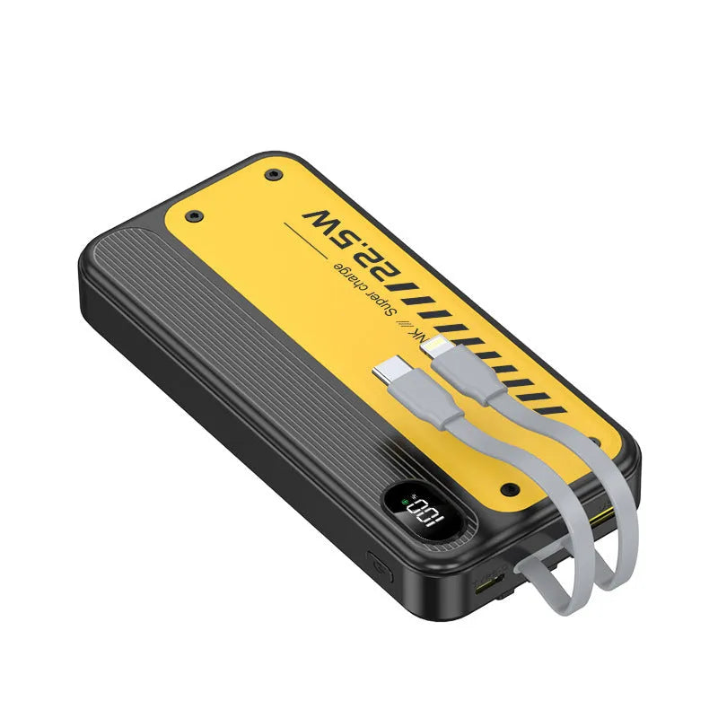 225W fast charge portable power bank with cable 10000mAh black plastic shell multi-USB output