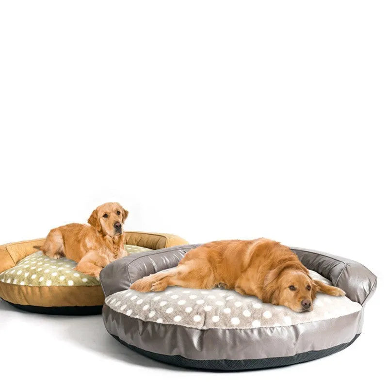 Large cloth dog bed mat in dot style khaki colour, 124 cm length, for indoor kennel use