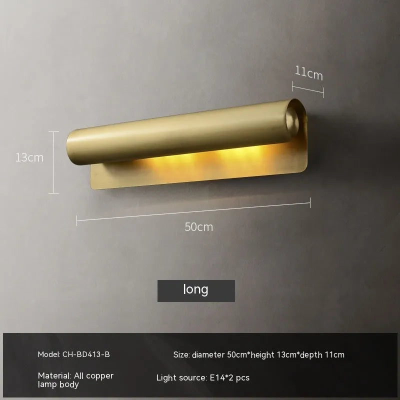 Modern simple copper wall lamp with warm light, 26cm or 50cm length, low voltage