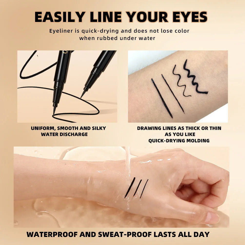 Black liquid eyeliner pen with waterproof and smudge-proof properties
