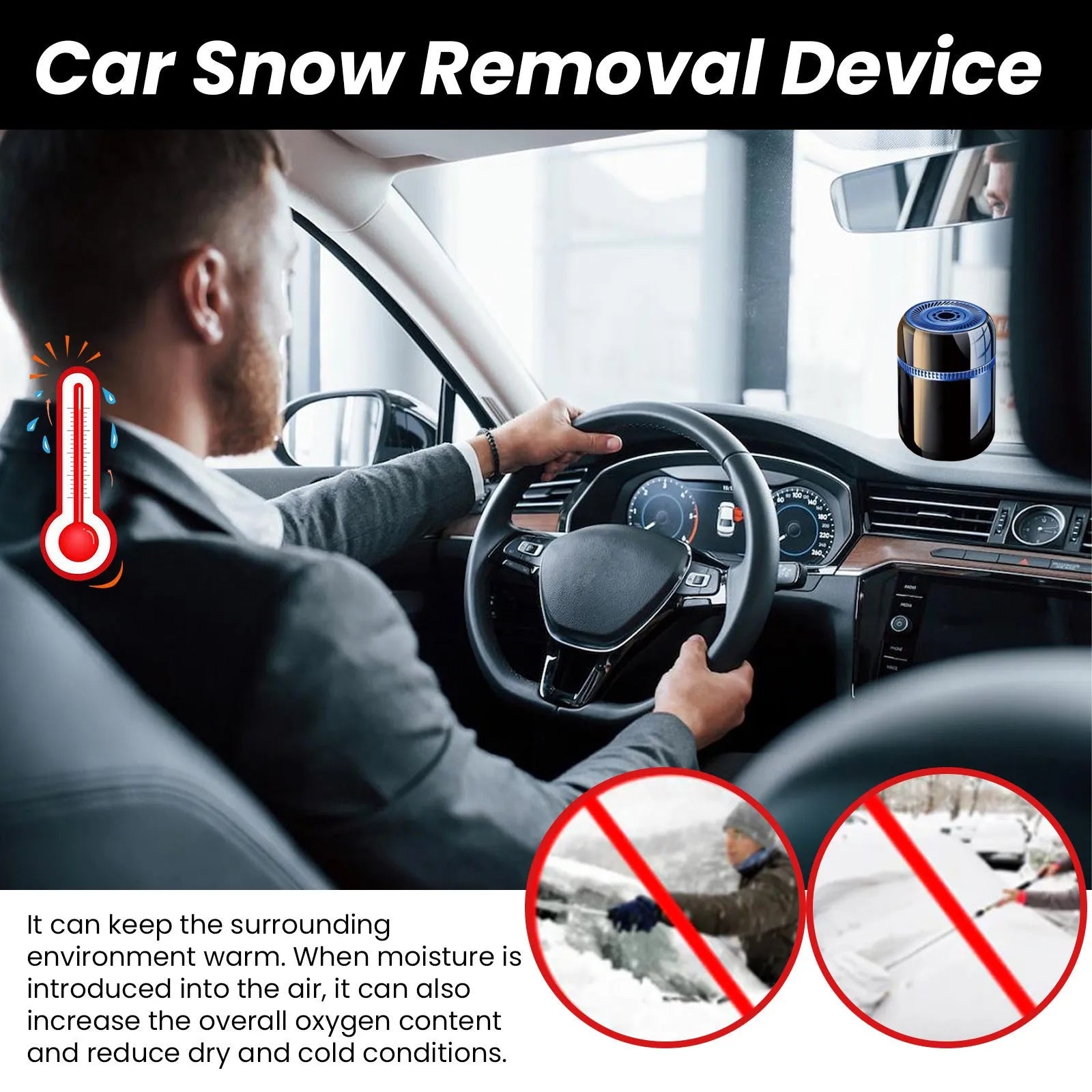 Compact car windscreen defroster tool measuring 5.6 by 6.8 cm for ice and snow removal