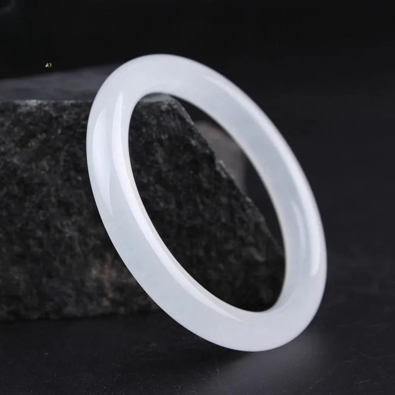 Gao Bing Jade Ice-like White Moonlight bracelet in modern simplicity style, shown in flat rod and round rod options.