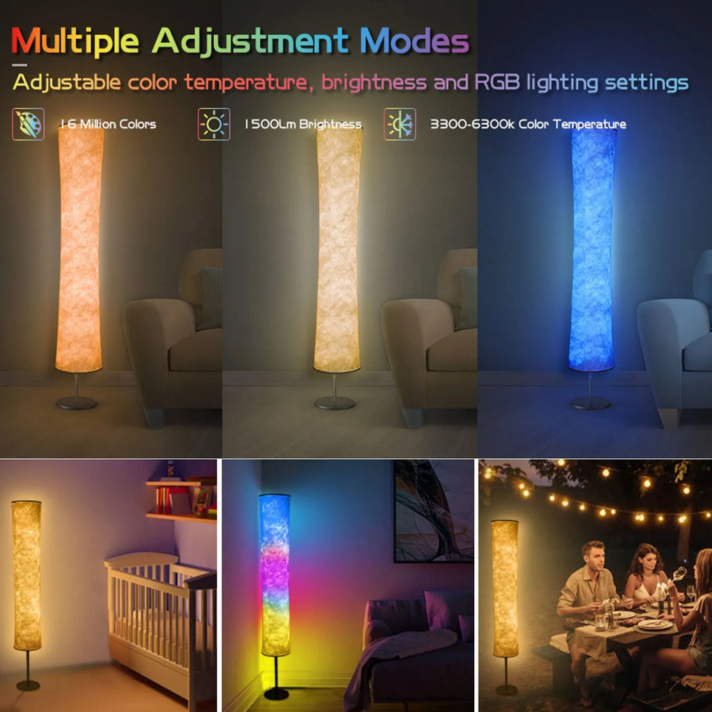 RGB fabric circular atmosphere floor lamp with remote control, 1.66m tall, iron and cloth construction, 90 LED beads