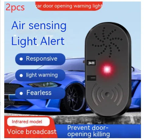 Black ABS plastic car door reminder alarm with infrared sensor and micro USB port.