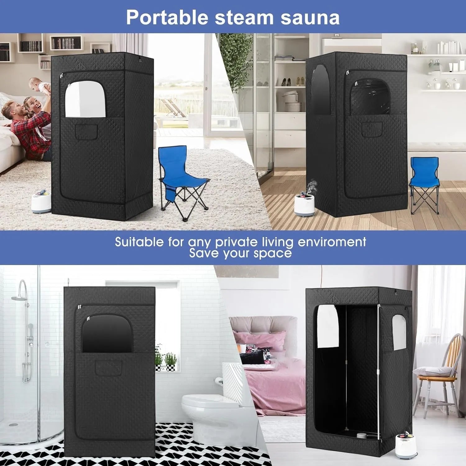Removable mobile sauna room with stainless steel thickened bracket 180x80x80 cm for home steam spa