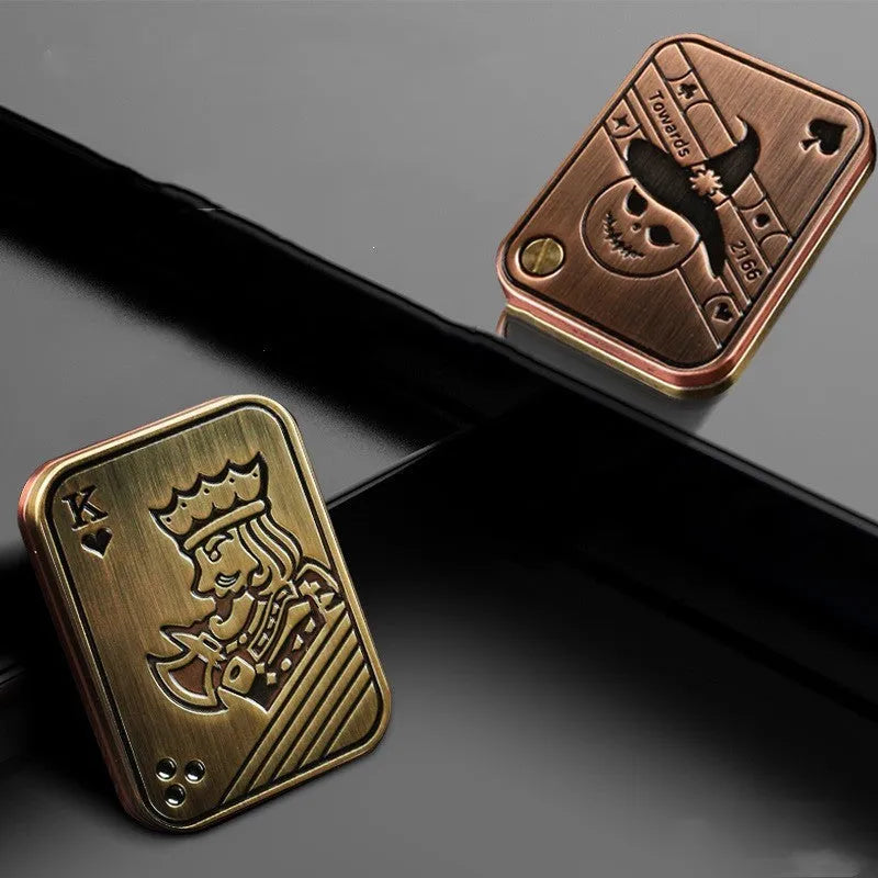 Alloy fidget spinner 48x36x4mm with clap coin bronze finish and small leather bag
