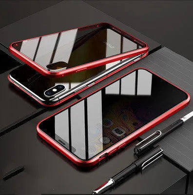 Anti-peep magneto flip phone case with metal frame for iPhone models in multiple colours