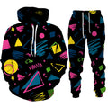 3D printed sports hoodie and long pants set for men, loose fit, black colour