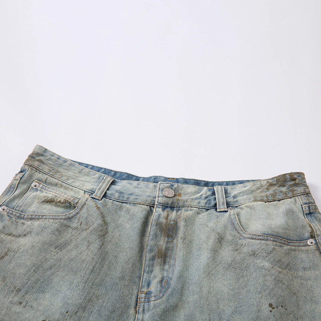 Pu Shuai blue cropped denim jeans with straight leg and fifth pants length, street fashion style