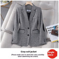 Women's Korean-style houndstooth blazer in coffee colour, long sleeve, polyester fabric, front view