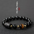 Obsidian bracelet with 10mm yellow tiger eye beads for men and women