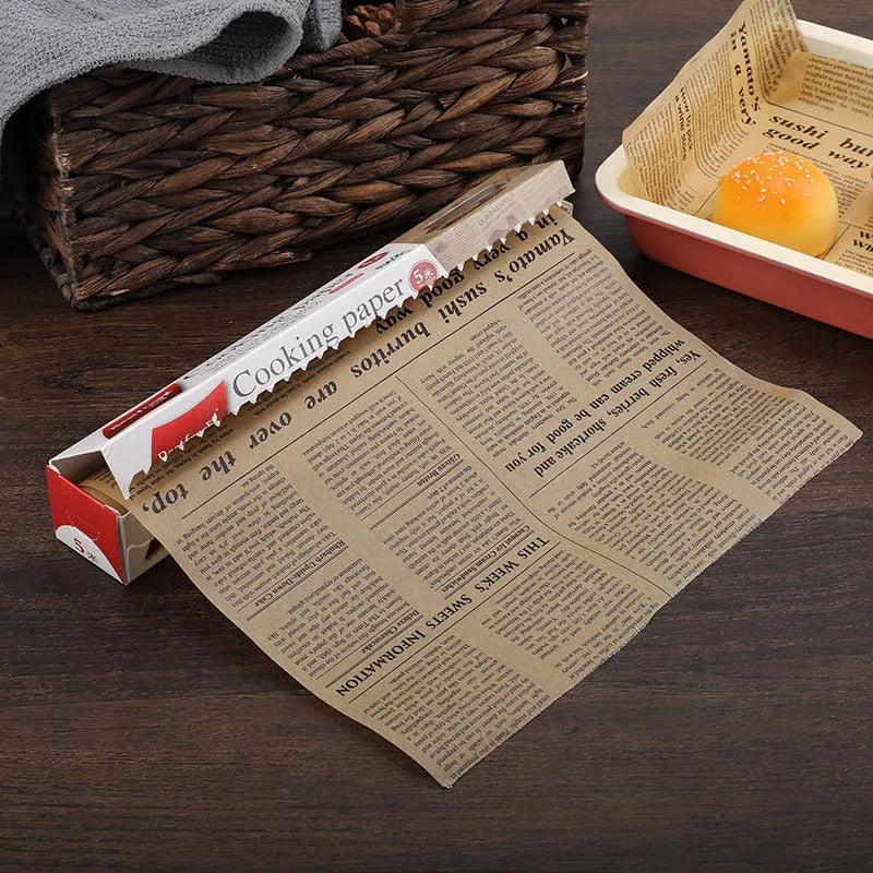 Retro newspaper pattern baking oiled paper roll 5 metres brown and white options