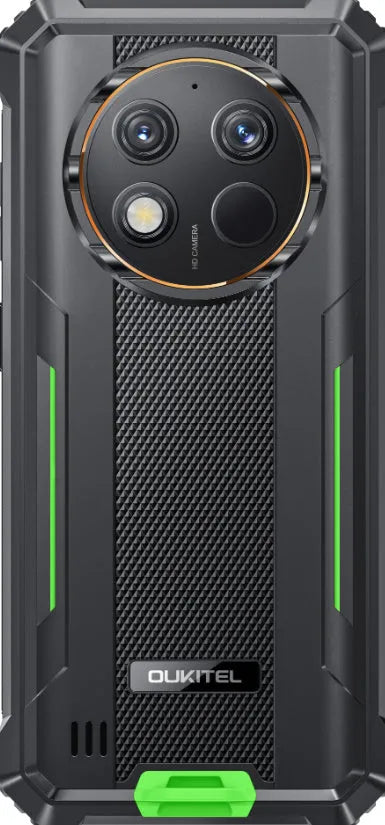 OUKITEL G1 mobile phone in grey, green, or orange colour options
