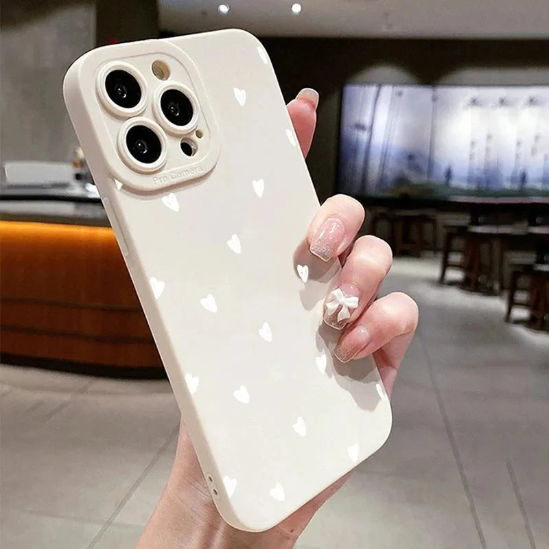 White heart mobile phone shell TPU back cover in white pupil S039 white love design for iPhone models