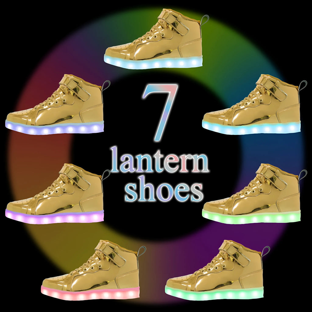 LED illuminated high-top board shoes with Velcro fastening in multiple colour options