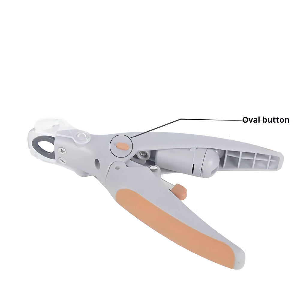 Light-up pet nail trimmer with blood line imitation system on blister card packaging