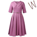 African half-sleeve dress with matching belt in solid colours showing high waist design