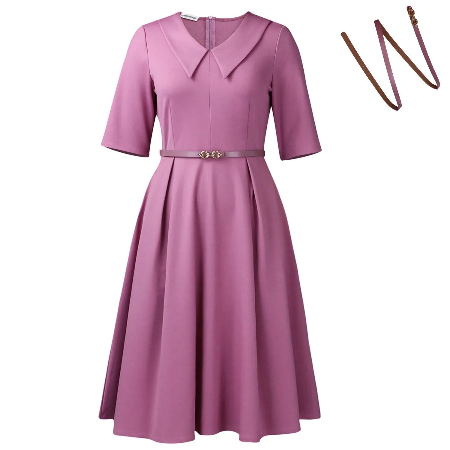 African half-sleeve dress with matching belt in solid colours showing high waist design