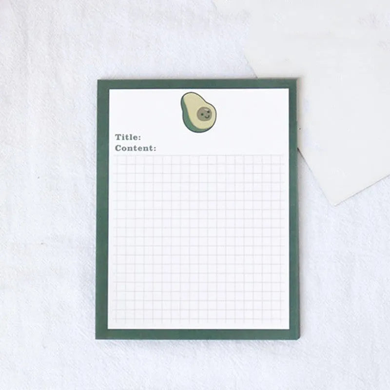 Cartoon avocado bear sticky note pad with 30 pages, shown in small and large size options.