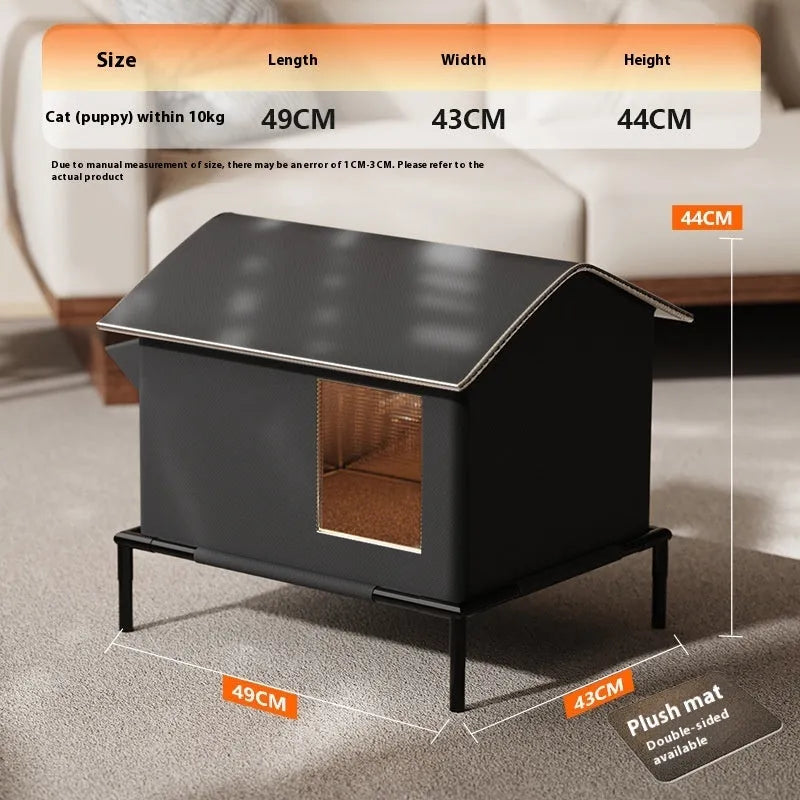 Black Oxford cloth outdoor cat kennel bed with lock temperature warmth for cages and kennels