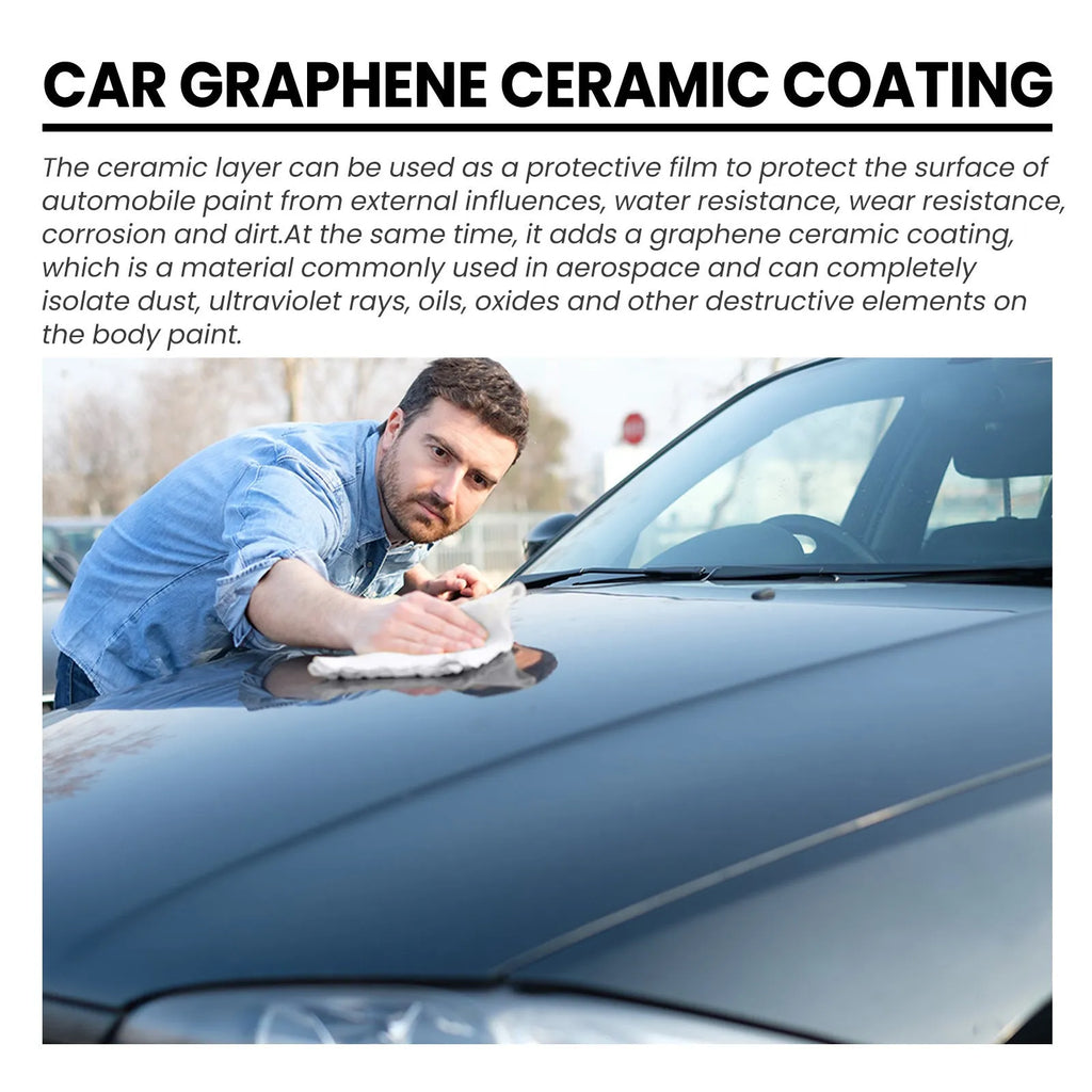 70ml graphene ceramic car coating kit with bottle, sponge, microfibre cloths, and gloves for paint protection.