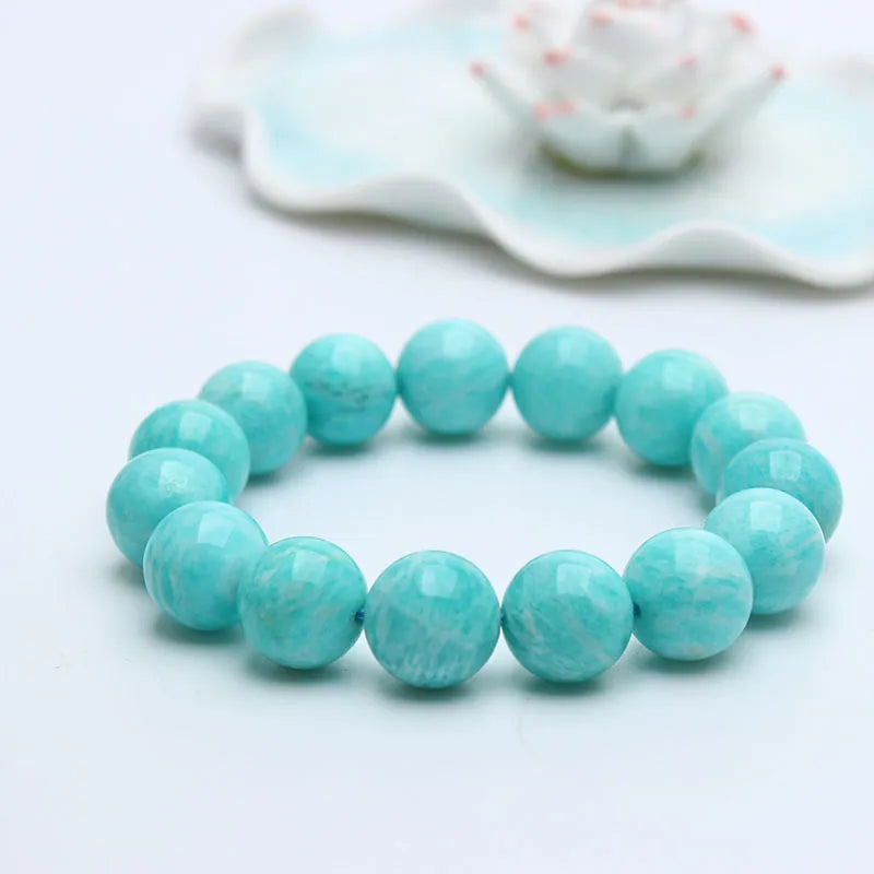 Natural blue-green Amazonite stone bead bracelet for men and women