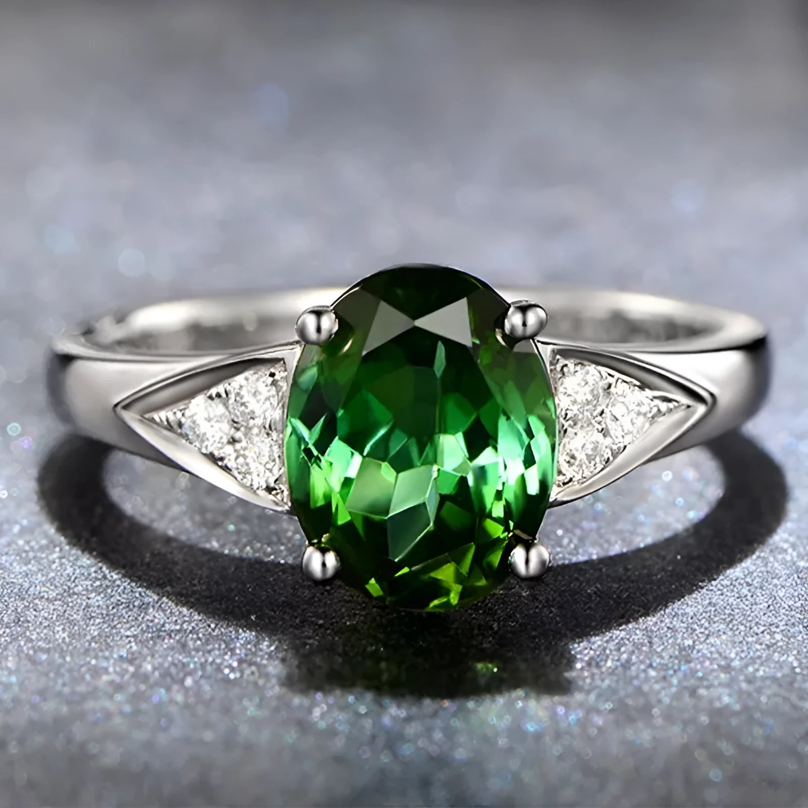 Women's court style zircon ring with natural stone inlay and heart pattern accent in blue.