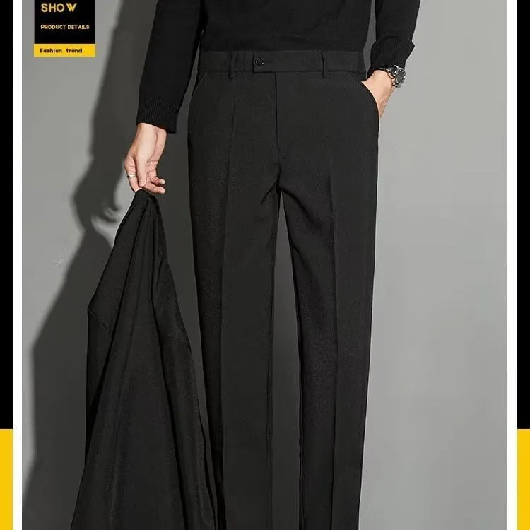 Men's straight-leg suit trousers in chemical fibre blend available in multiple colours and sizes
