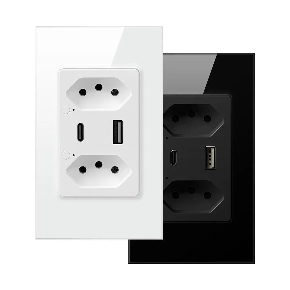 Brazil wall socket with 6 holes, 2 USB Type-C ports, Wi-Fi 2.4GHz, black model