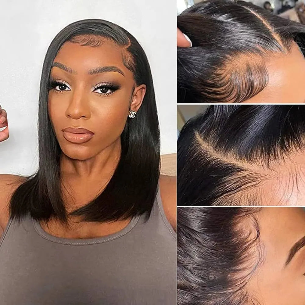 4x4 bob wig short human hair hand-woven ladies wig 10 inch length natural black