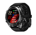 Black multifunctional smart bracelet watch with round plain dial and stainless steel case on light background