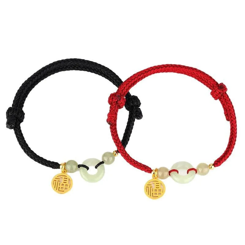 Hetian jade peace buckle blessing card carrying strap bracelet in silver geometric design