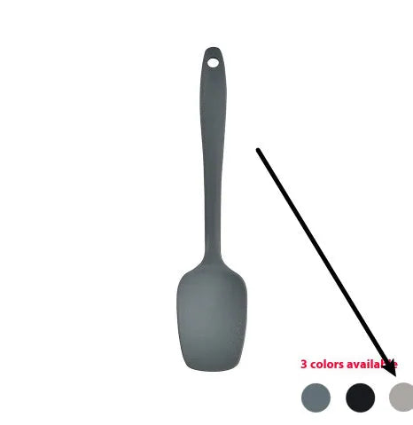 12-piece black silicone kitchen utensil set with tools stored in a rotating countertop storage bucket