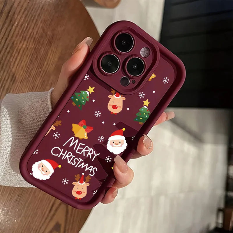 Santa Elk TPU soft shell phone case in EB high bamboo black with cartoon airbag design for iPhone