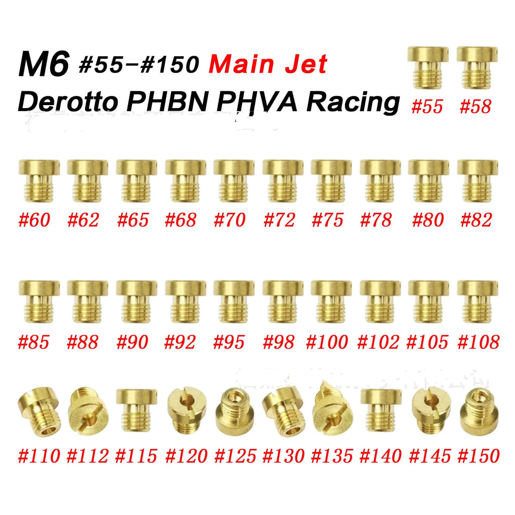 M6 brass carburettor main jet nozzle for Derotto PHBN PHVA with measuring hole sizes 55-150