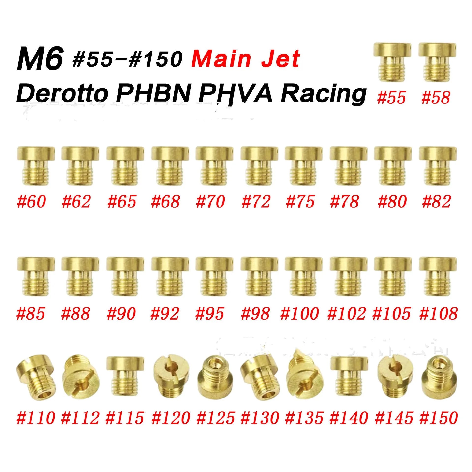 M6 brass carburettor main jet nozzle for Derotto PHBN PHVA with measuring hole sizes 55-150