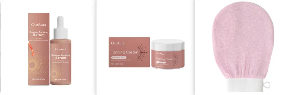 60ml tanning cream set with walnut shell extract, coconut oil, essence, and bath gloves for at home use
