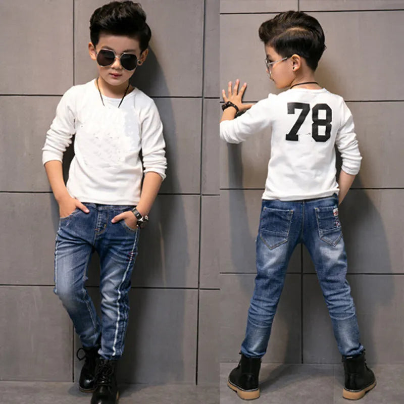 CUHK boys cotton straight casual trousers in dark blue with mid-waist fit suitable for heights 110 to 150 cm