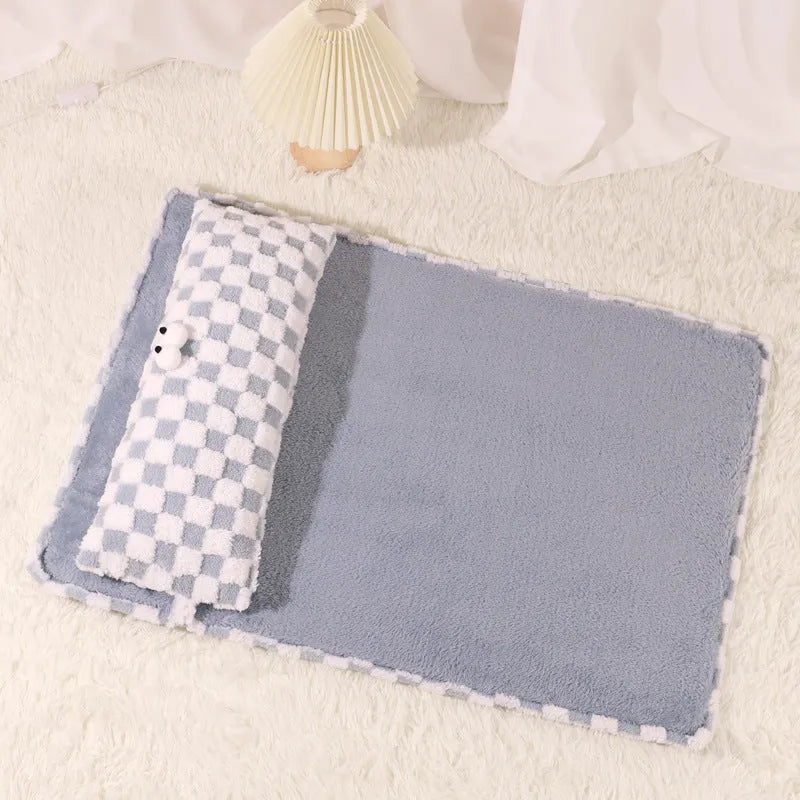 Four sizes of universal pet cushion with grey and yellow colour options showing different dimensions