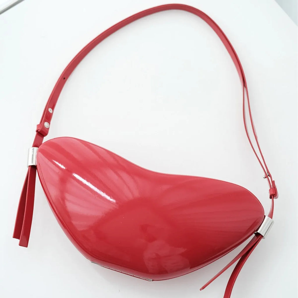 Peach Heart High Sense Girly Simplicity crossbody bag heart shaped solid red PU with sandwich pocket and shoulder strap