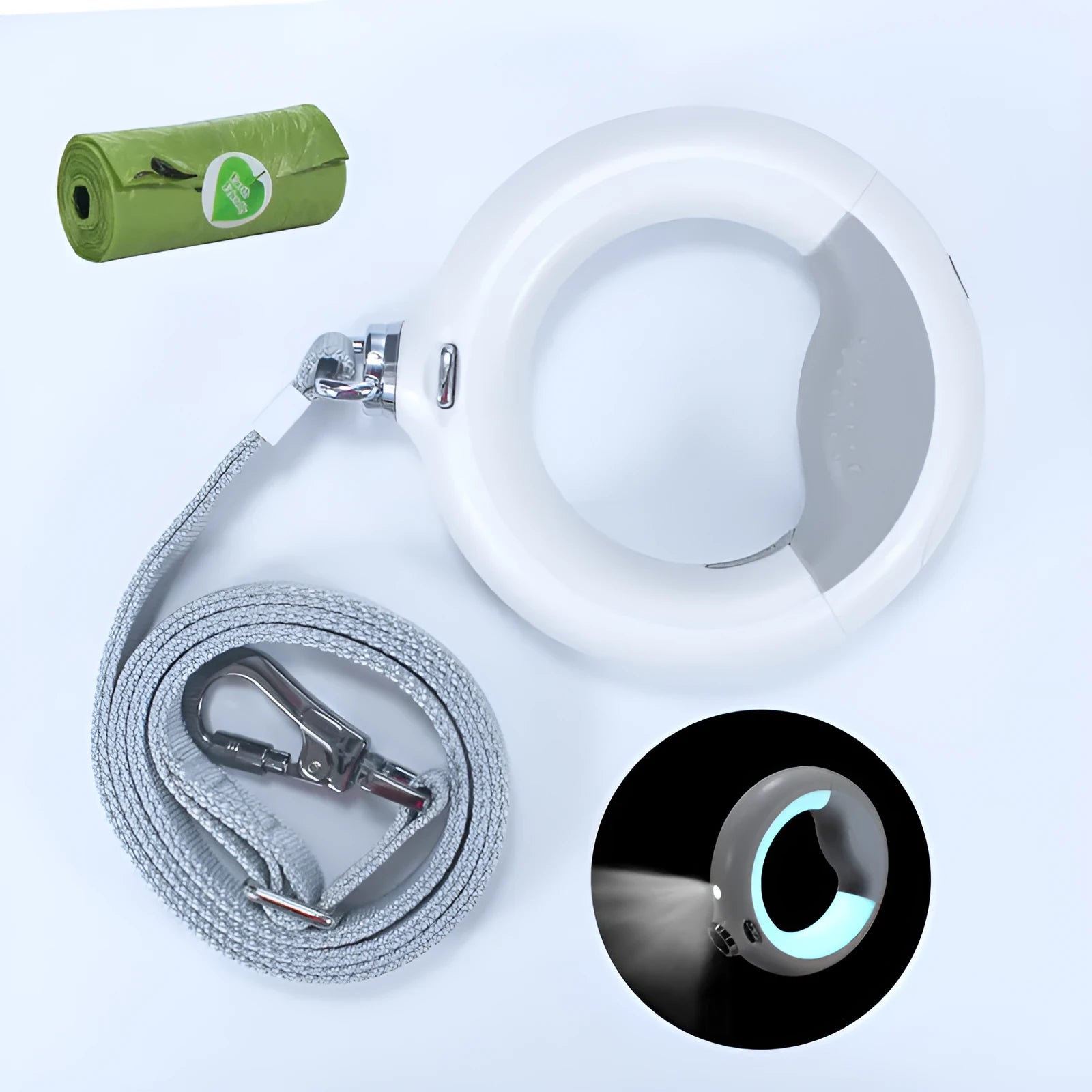 Luminous automatic telescopic dog rope with USB charging in donut style, black colour