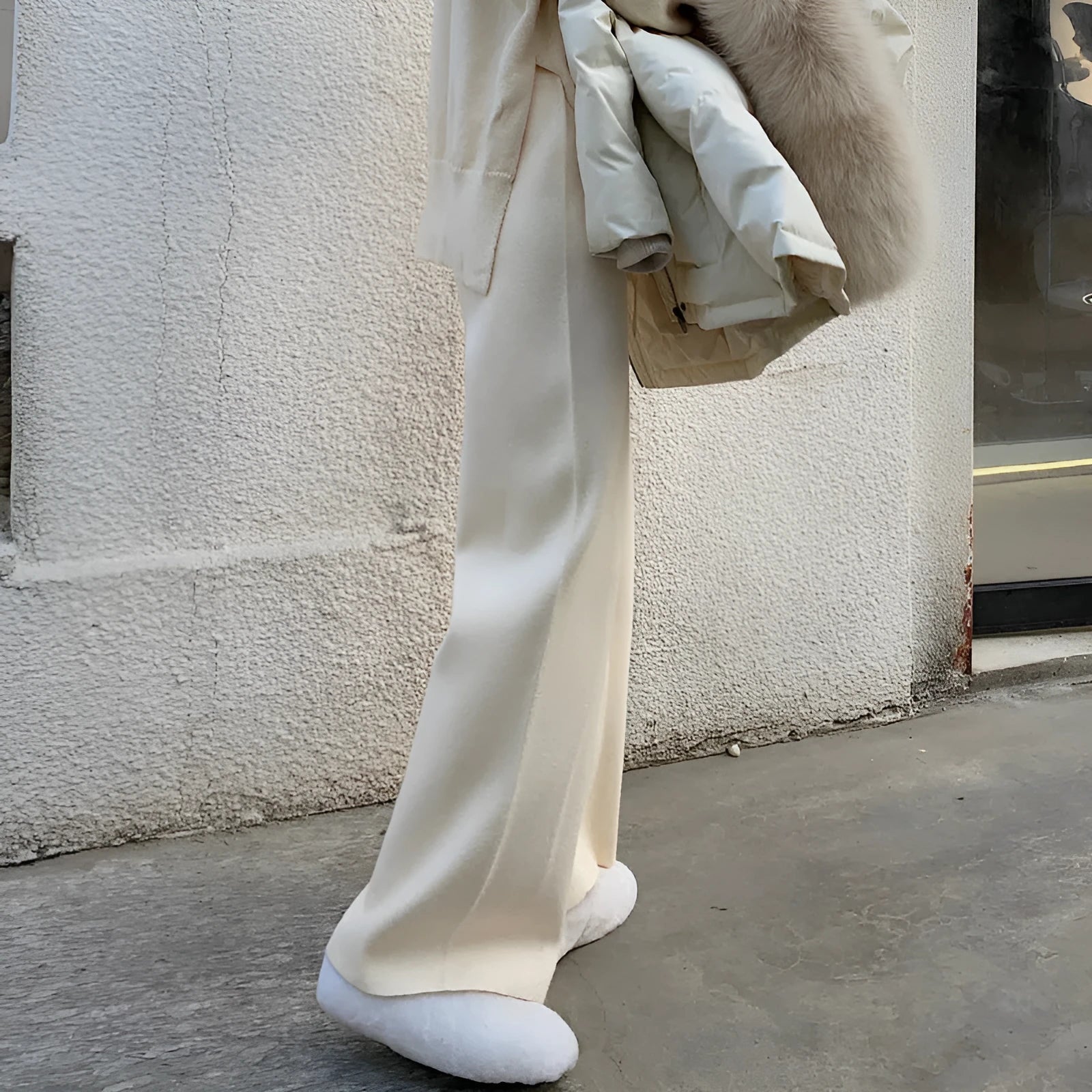 Women's high waist wide-leg knitted trousers in straight-leg design for autumn winter wear