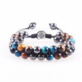 Men's tiger eye stone bracelet with woven design and bright magnet in various style options